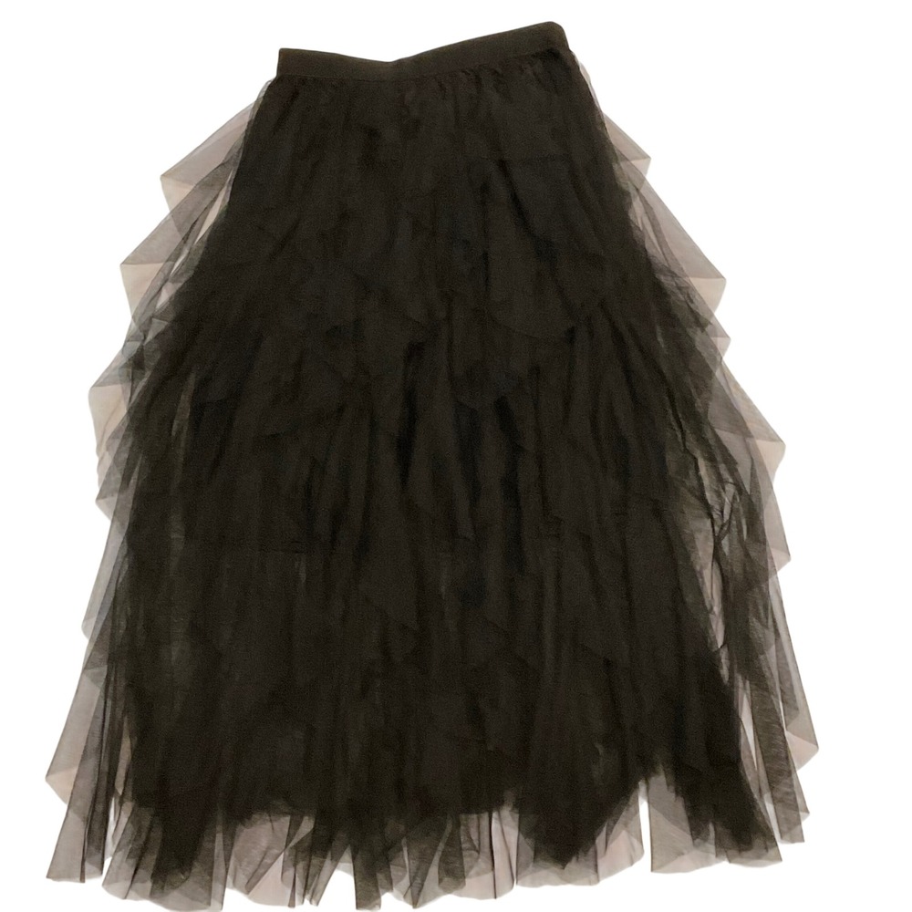 KIWI women's black sheer tulle layered ruffle skirt fairy whimsigoth SMALL lined
